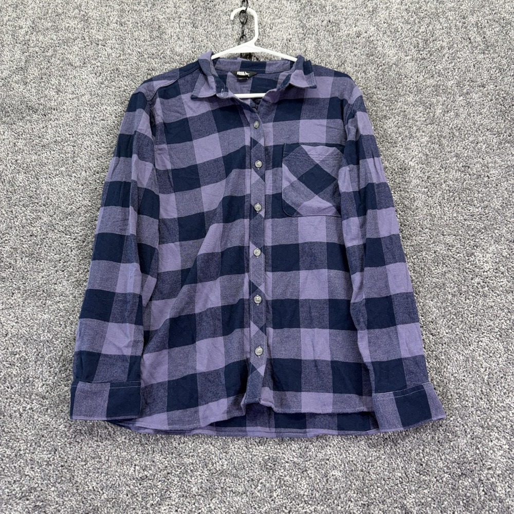Eddie Bauer Shirt Womens XL Blue Plaid Flannel Button Up Long Sleeve Casual